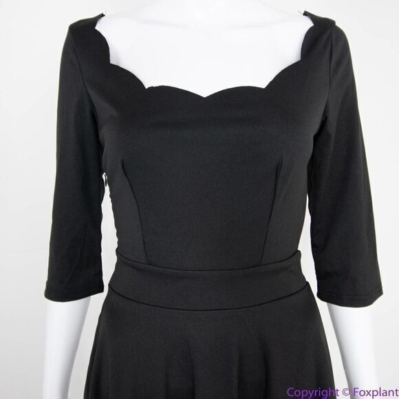 NEW Meaneor black fit and flare midi‎ dress scoop scallop neckline, S - Picture 3 of 16